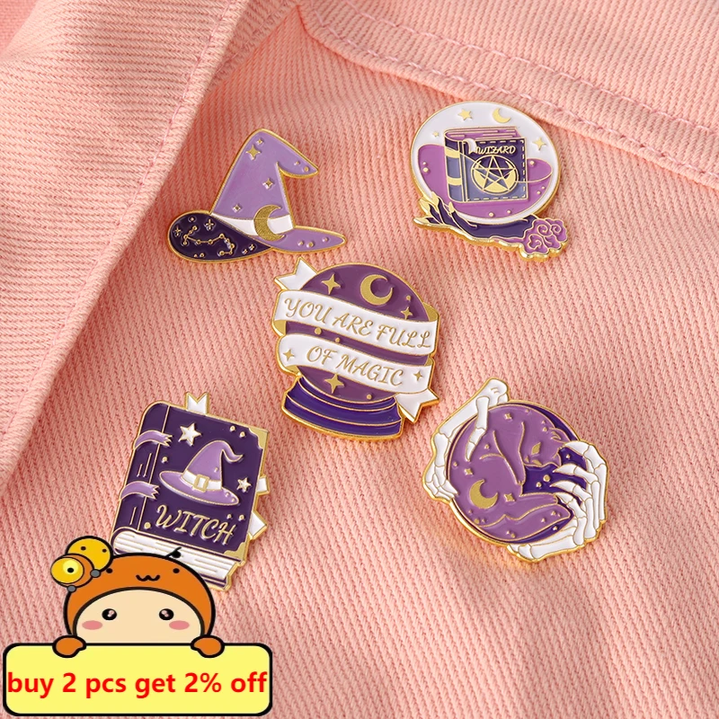 Gothic Magic Book Enamel Pins Wizard Witch'S Crystal Ball Spell Brooch For Women Punk Bag Clothes Lapel Pin Badge Jewelry Gifts |