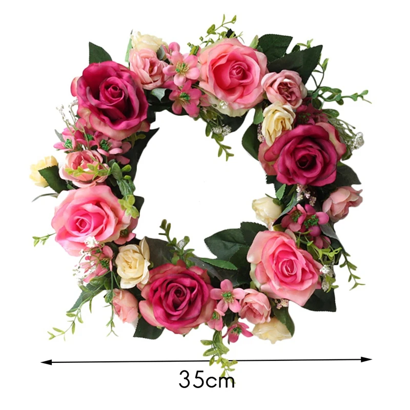 

Artificial Rose Flower Wreath Door Wreath with Green Leaves Spring Wreath for Front Door, Wedding, Wall, Home Decor