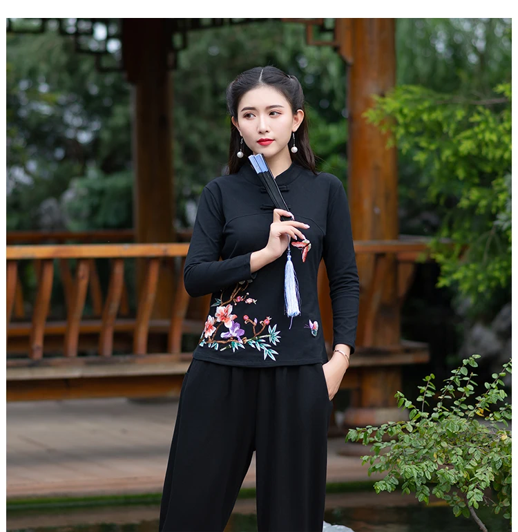 KYQIAO онлайн Китайский магазин blusa feminina традиционная китайская рубашка l XL 2XL 3XL 4XL 5XL 6XL воротник стойка Вышивка Блузка