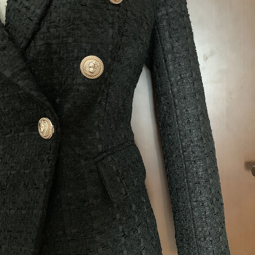 

HIGH STREET Newest Runway 2021 Designer Blazer Women's Lion Metal Buttons Cotton Blend Tweed Blazer Coat
