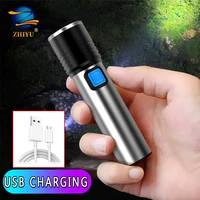 zhiyu super bright rechargeable led flashlight waterproof torch 3 lighting modes zoomable t6 led light with usb charging cable