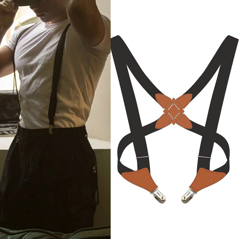 

Mens High Elastic Braces Suspenders Heavy Duty Biker Snowboard Trousers Suspenders Straps Shoulder Strap Shirt Clip Suspenders