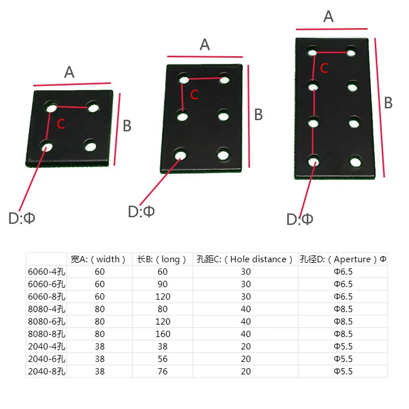1 шт. Черная Пластина в полоску алюминиевый соединитель крепеж 1515 2020 3030 4040 6060 2/3/4