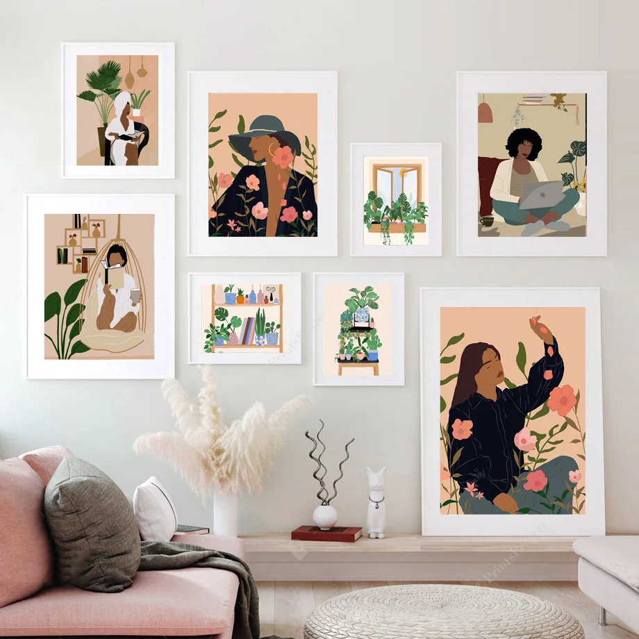 

Abstract Indian Girl Monstera Bohemian Illustration Wall Art Canvas Painting Posters And Prints Living Room Nordic Style Decor