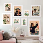 Абстрактная индийская девушка Monstera богемная иллюстрация настенная живопись холст постеры и принты декор в скандинавском стиле для гостиной