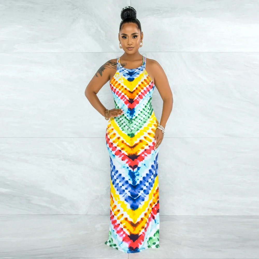 

Skinny Backless Sexy Long Skirt African Casual Clothing Suspender Dress Summer Clothes African Dresses For Women Femme Robe