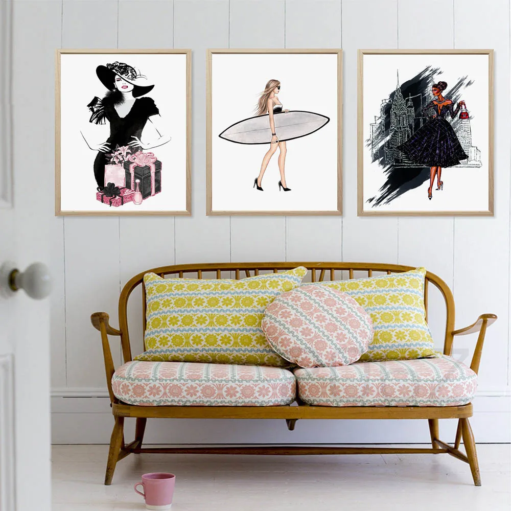 Мода девушка Парижский парфюм книга макияж стены искусства холст живопись