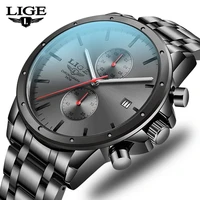 2022 new lige men watches top brand luxury military black quartz watches mens waterproof chronograph sports luminous wristwatch