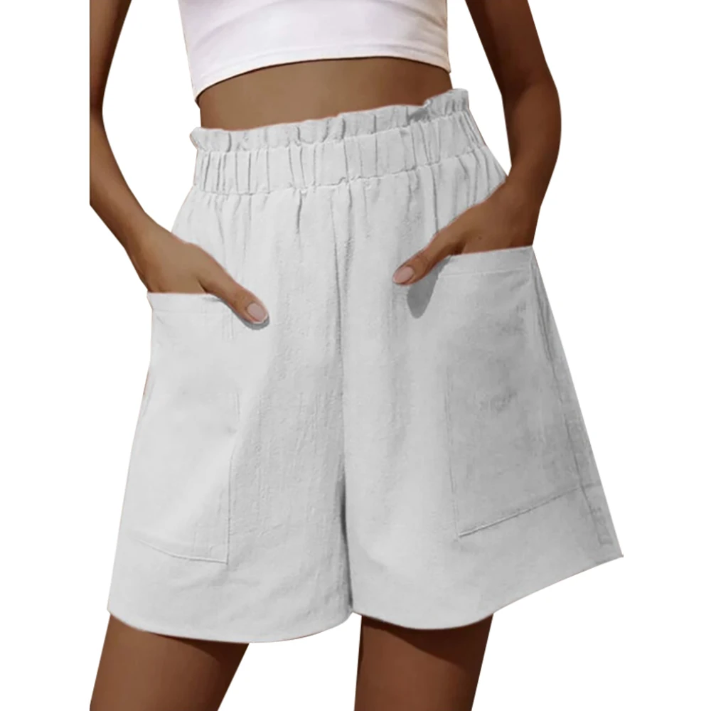 

Брюки женские с эластичным поясом, хлопково-льняные свободные штаны до колен, с карманами и широкими штанинами, повседневная одежда на лето