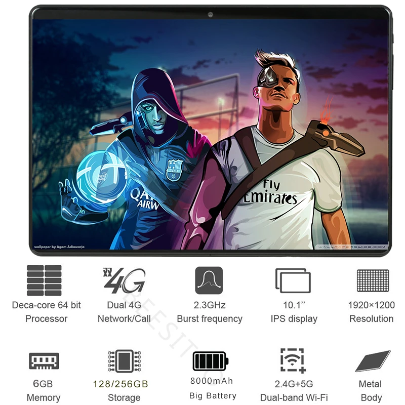 Супер закаленное стекло 10 дюймов планшетный ПК Android 8,1 Deca Core Dual Sim 4G LTE FDD 6 ГБ 256 ГБ rom 1920*1200 ips планшеты 10,1