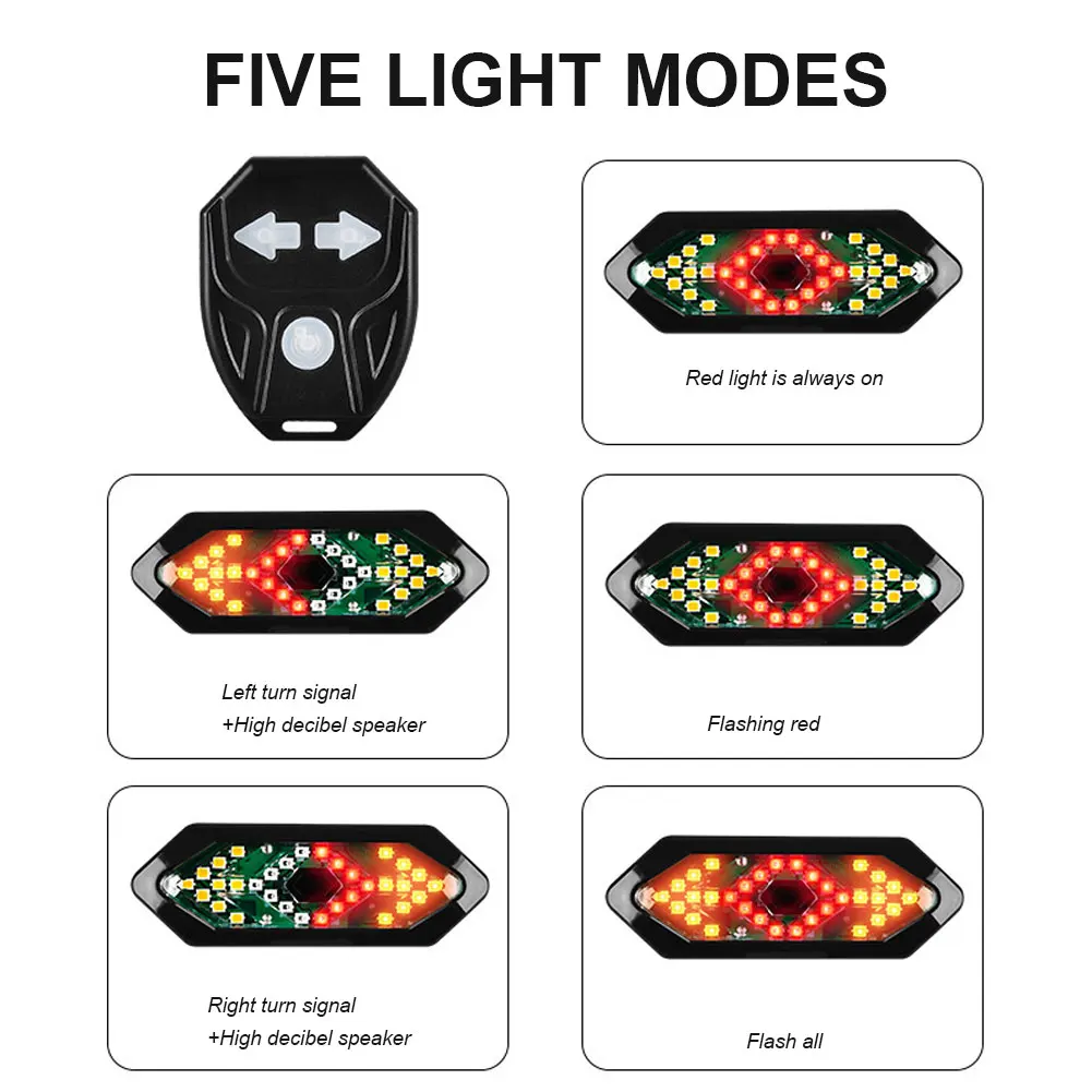 

Bicycle Turning Signal Waterproof Cycling Taillight USB Bicycle Rechargeable Rear Light Remote Control LED Warning Lamp Horn