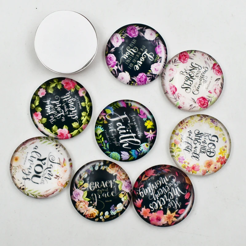 30 шт. смешанные красивые модные слова цветы любовь Вера кнопки Круглые для фото