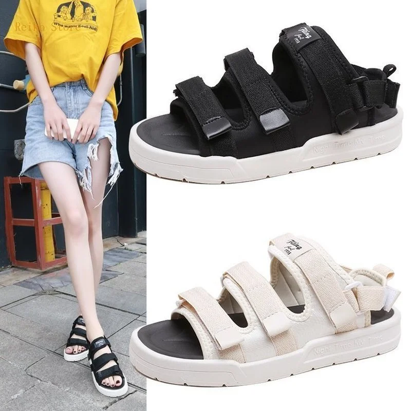 

Summer 2021 New Fashion Casual Beach Shoes Soft Surface Comfortable Youth Cloth Toe Covering Muffin Heel Mid Heel