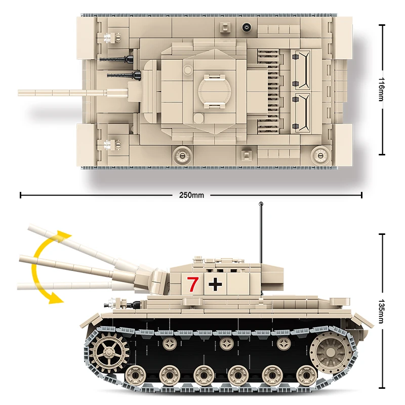 

Military WW2 German Tank Building Blocks Technic No.3 Tank Model Bricks Army Police Soldier Weapon DIY Toy for Boy Children Gift