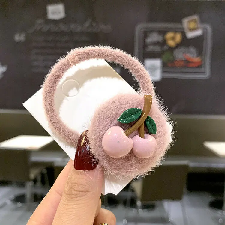 Симпатичная вишневая резинка для волос из искусственного меха мягкая плюшевая