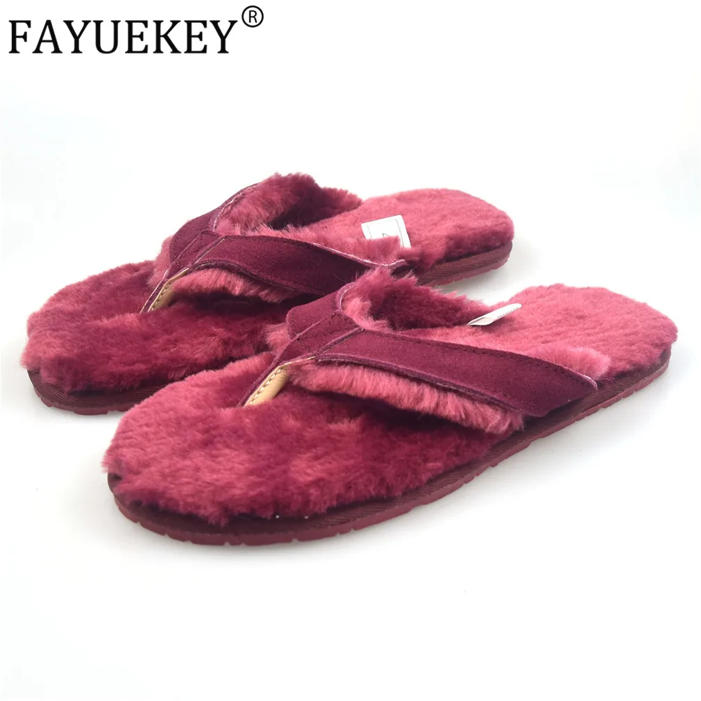 Летние женские домашние тапочки FAYUEKEY из натуральной кожи с плюшевой подкладкой и