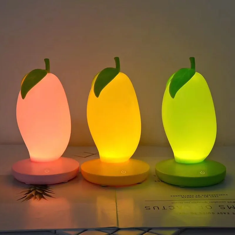 Cartoon Mango Silicone LED Night Light USB Charging Touch Dimming 3 Brightness Romantic Bedroom Bedside Atmosphere Table Lamp
