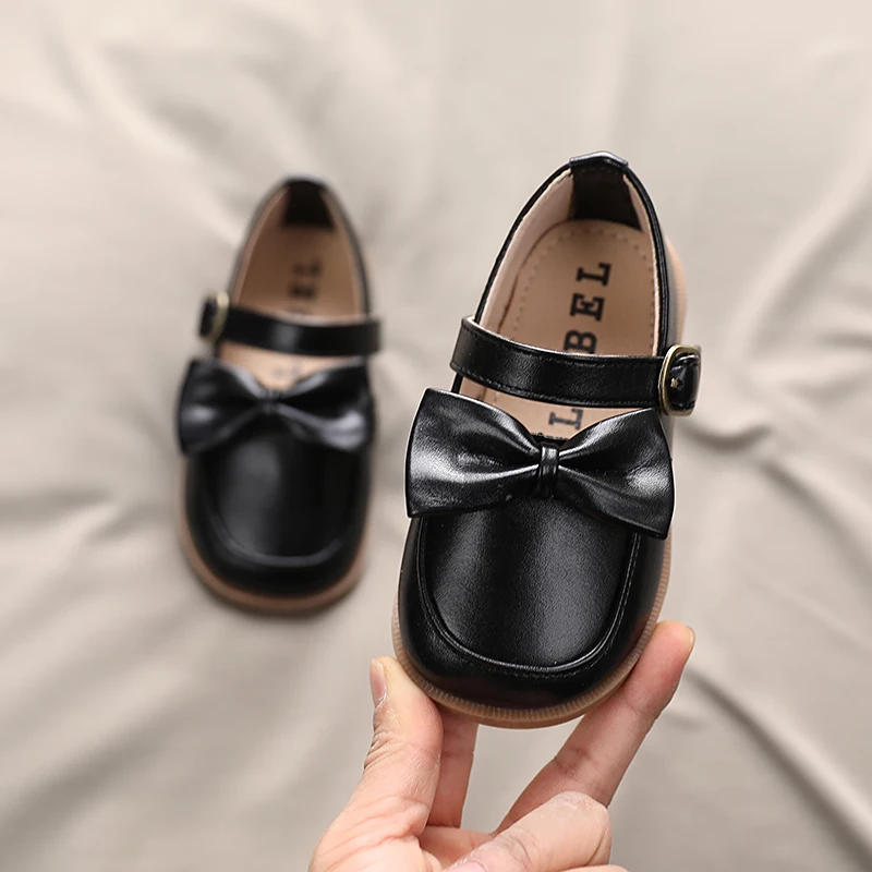 

All Match Vintage Girls Bowtie Leather Shoes Stylish Slip on Soft 1-8 Years Old Kids Lovely Flat Shoes T21N03LS-52