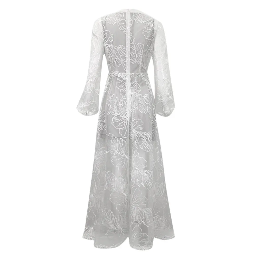 Кружевное белое платье макси для женщин сексуальное элегантное вечернее с