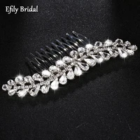 efily silver color wedding rhinestone crystal leaf hair comb bride hair accessories for women bridal headpiece bridesmaid gift