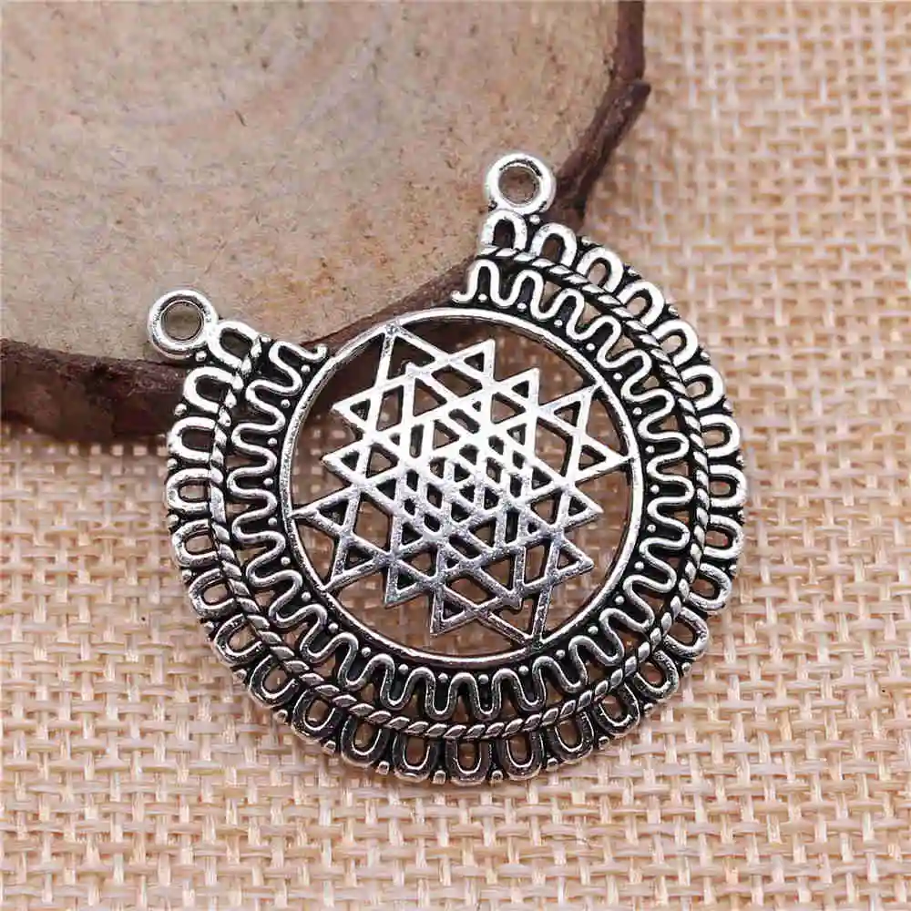 

Jewelery Pendants Making Charms For Jewelry 4pcs Sri Yantra Pattern Charms 35x35mm Antique Silver Plated