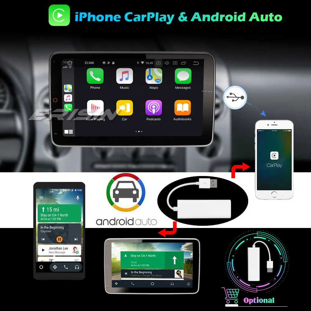 Erisin 5103 10 1 "Вращающийся Универсальный автомобильный стерео 2Din Авторадио DAB + Android