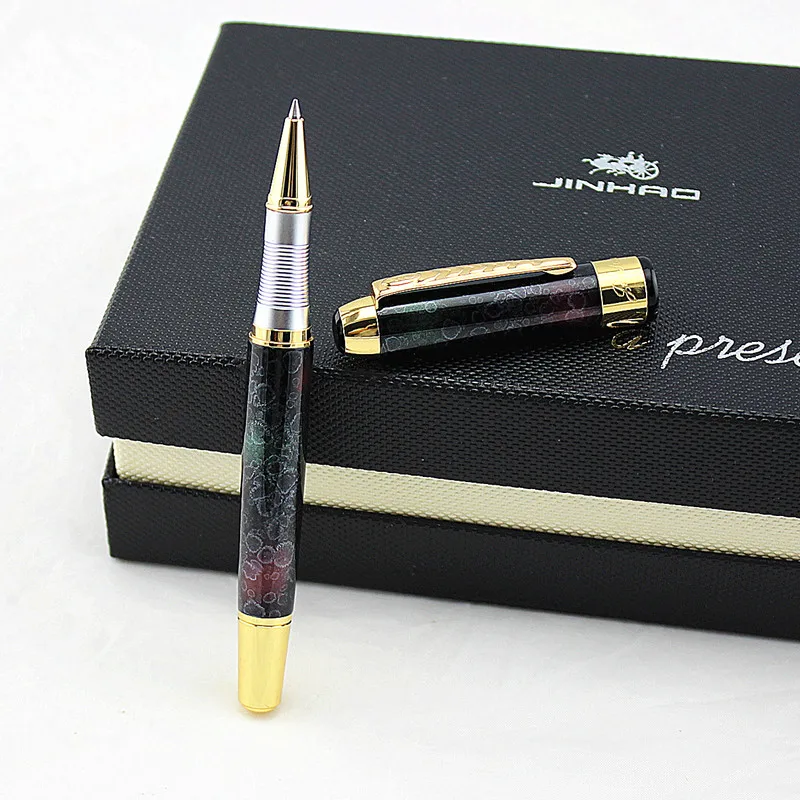JINHAO роскошный и высококлассный золотой цвет металлический круглый РОЛИК ручка быстрое письмо Бизнес Мужская шариковая ручка