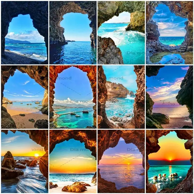 

Full Square Diamond Painting Landscape Seaside Mountain Cross Stitch Diamond Embroidery Landscape Mosaic Needlework Home Decor