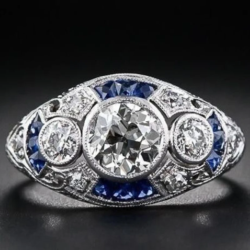925 anillos серебряное кольцо в стиле ретро с фианитами для женщин, женские элегантные кольца с синим кристаллом, украшения для банкета с сапфиром