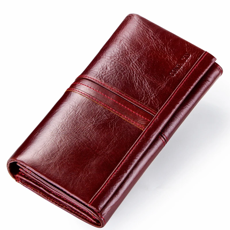 Women's Wallets Genuine Leather Casual Long Clutch Purse Money Bag Multi-function Card Cross Pattern Detachable Billetera Mujer