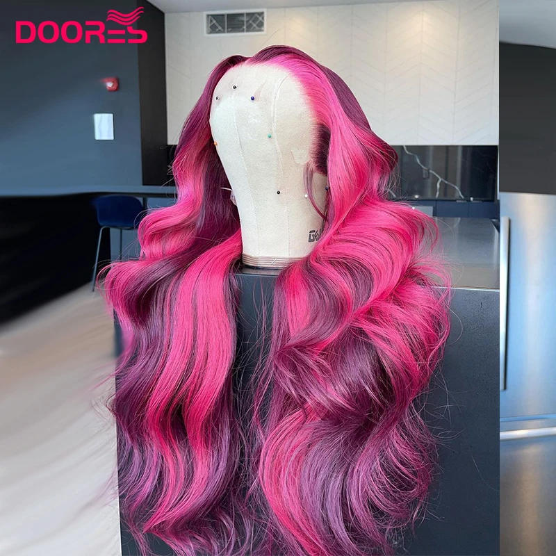 Блестящие Ярко розовые волнистые человеческие волосы парики для женщин 99j