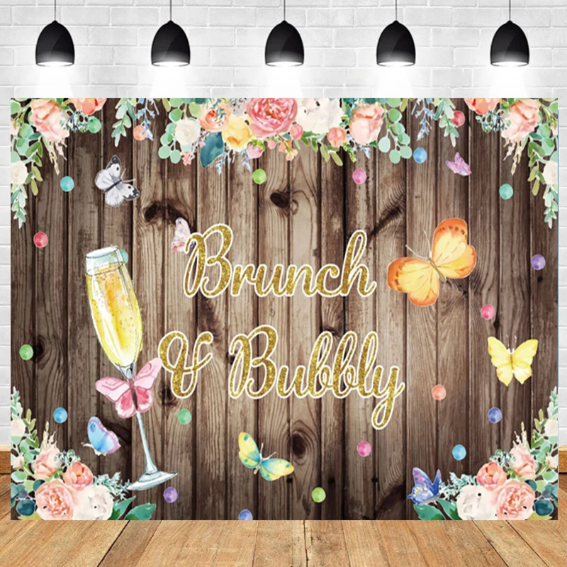 

Brunch & Bubbly Photography Backdrop Wedding Bridal Shower Bridesmaids Lunch Champagne Flower Decor Background Poster Photophone