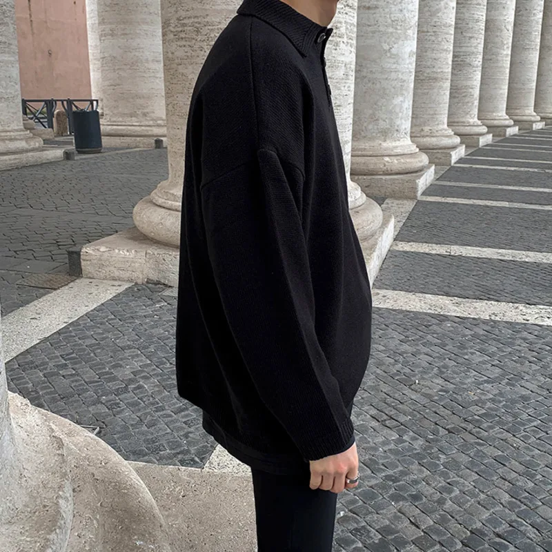 

IEFB men's clothing spring Autumn clothes Korean fashion long sleeve casual Polo shirts loose black long sleeve kintted top 4292