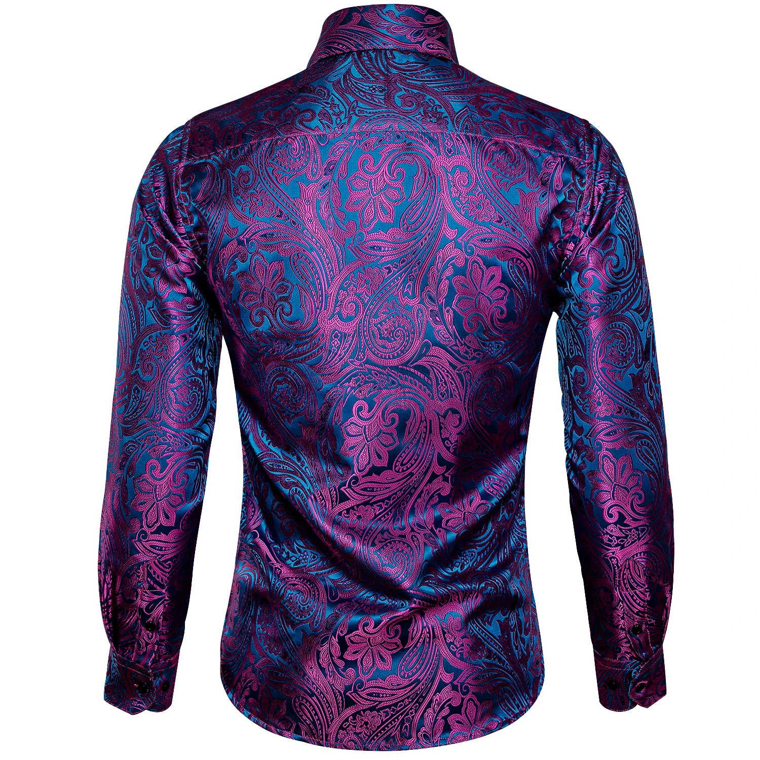 Barry.Wang Luxury Rose Red Paisley Silk Shirts Men Long Sleeve Casual Flower Shirts For Men Designer Fit Dress Shirt BCY-0029