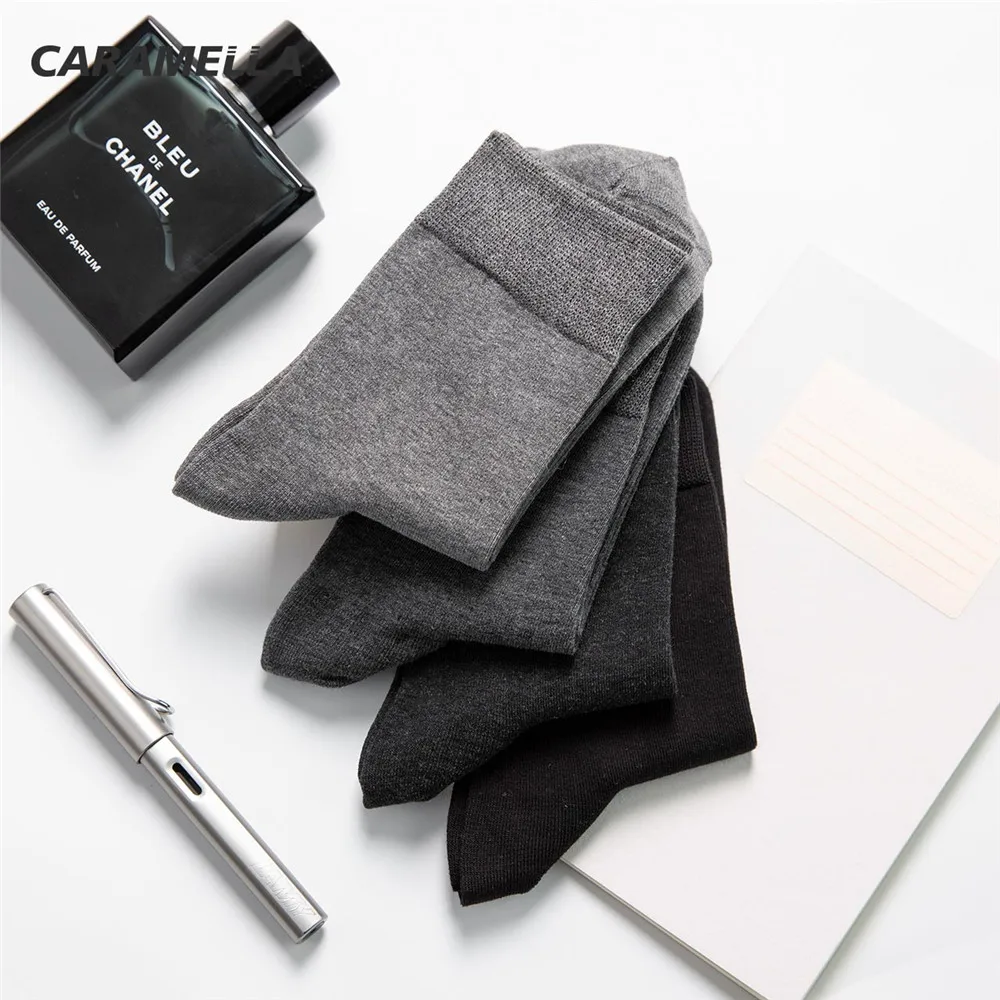 

Caramella 4 Pairs/Lot Socks for Men Solid Color Pure Cotton Socks for Business Men Sports Socks Anti-Pilling Sweat Absorbent