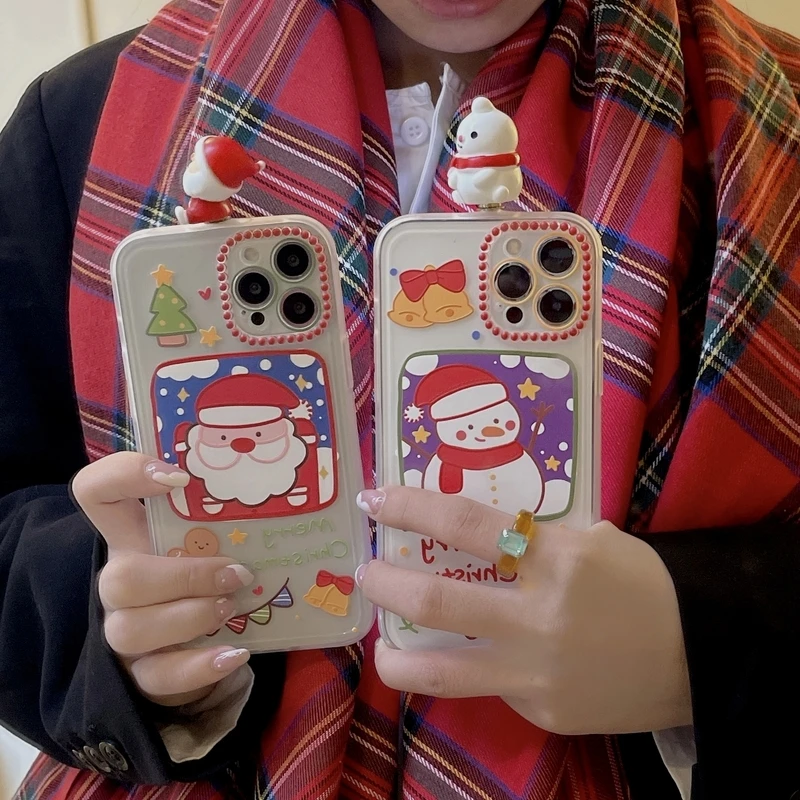 

Cute Cartoon Christmas Santa Snowman Phone Case For iPhone 13 12 11 Pro Max X Xr Xs Max 7 8 Plus Cases Girl Gift Soft Cover