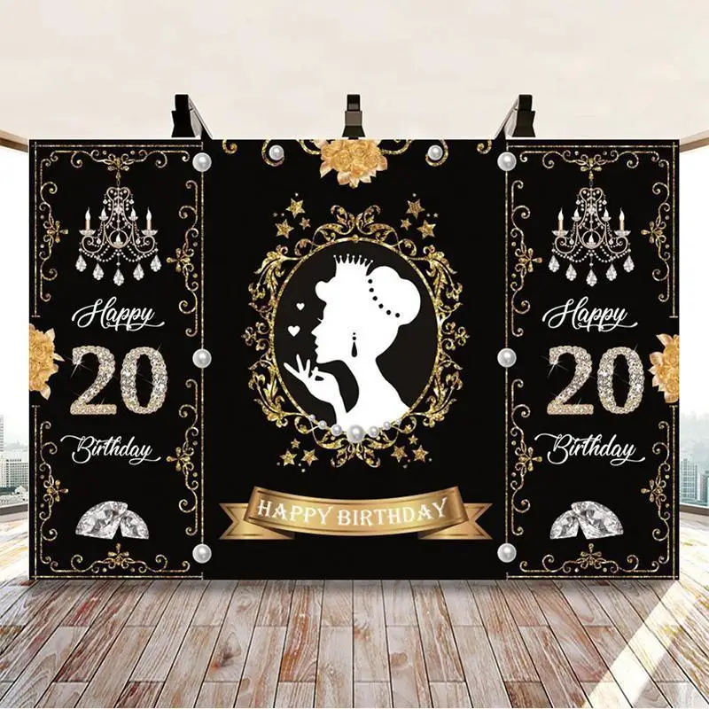 

Надпись Happy Sweet, 20, 30, 40-й день рождения, индивидуальный дизайн, бриллиантовая Золотая принцесса, королева, ленточный баннер, фотография, фотог...