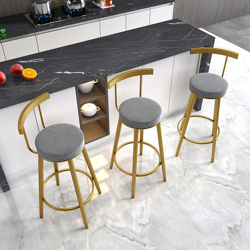 

Bar Chair Nordic Fashion Bar Stool Light Luxury High Chair Domestic Modern Simple Stainless Steel Back Bar Chair