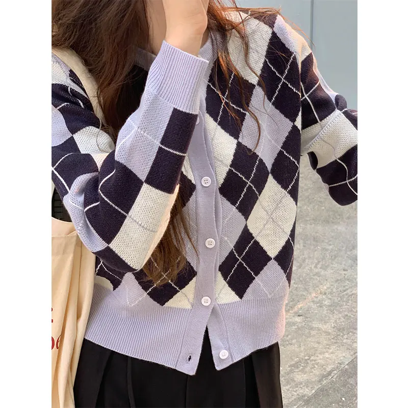 

Женский винтажный кардиган в клетку, модель X2215 в Корейском стиле на осень и зиму