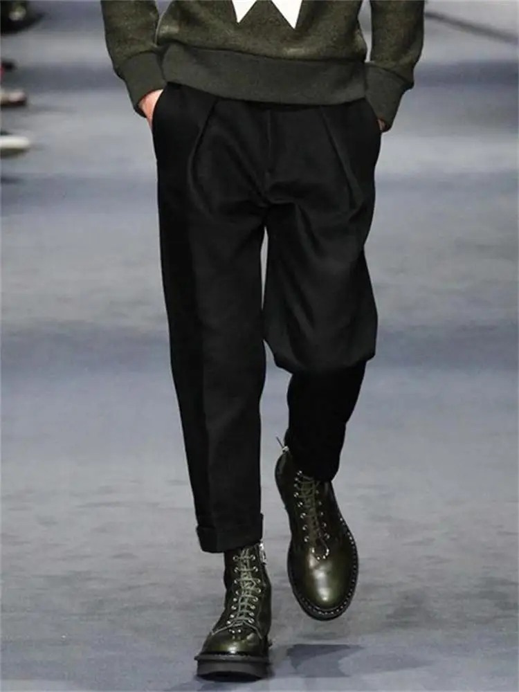 Men's casual pants England 2020 autumn and winter models Slim thick plus size pants high-end woolen woolen harem pants