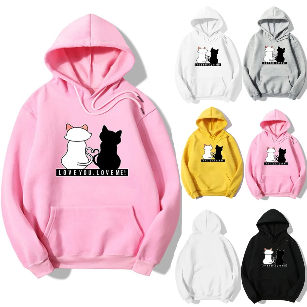

CHAMSEND Hoodies For Women Top Clothes Coat Two Cat Print Hoodies Drawstring Pullover Pocket Sweatshirts sudaderas para mujer F8