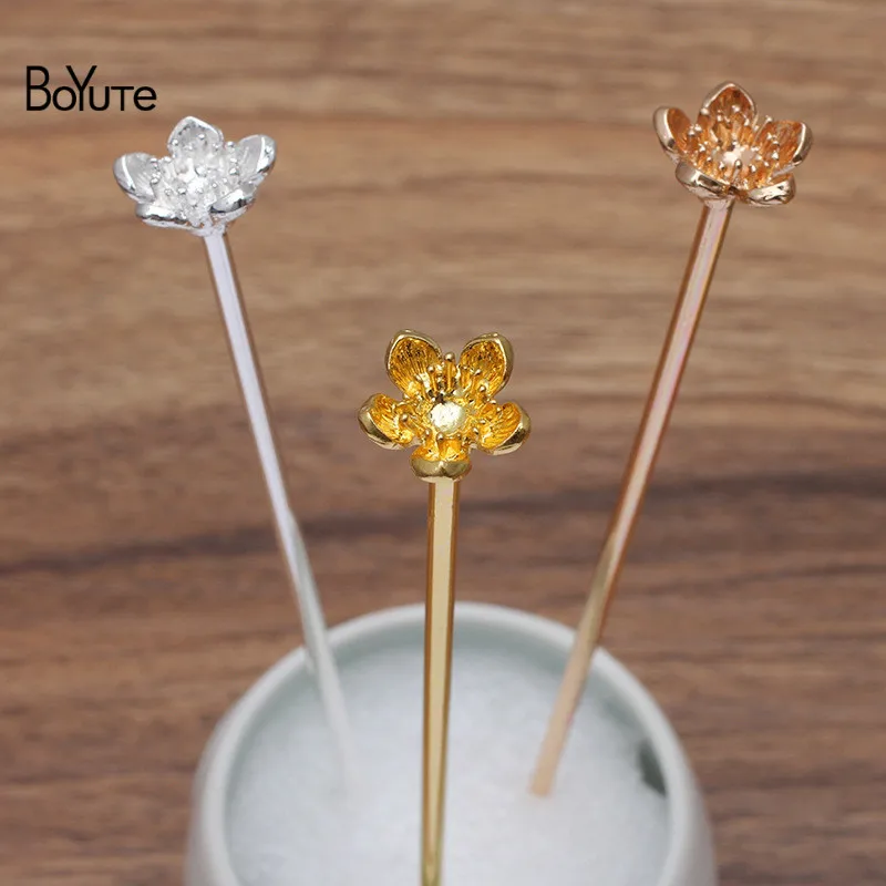 

BoYuTe (5 Pieces/Lot) Fit 6MM Beads 14MM Flower Hair Stick Vintage Hair Accessories Diy Handmade Jewelry Making Materials