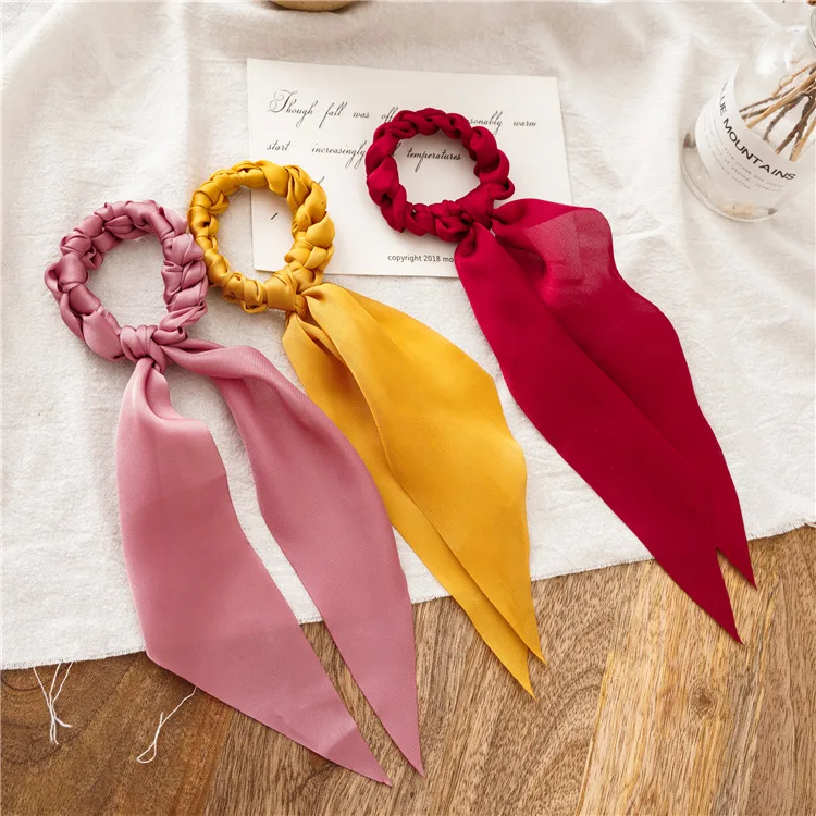 New Women Ponytail Long Elastic Hair Band Streamers Scrunchies Ties Bow Ribbon Rope Ring Fashion Accessories | Украшения и