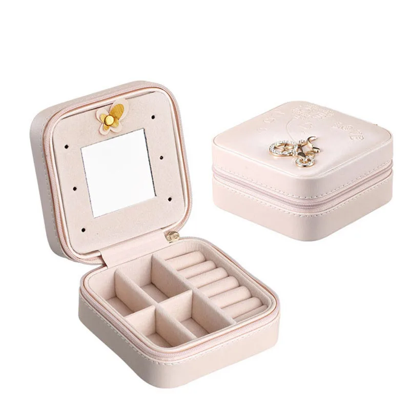 

2020 HOT Portable Jewelry Box Travel Zipper PU Leather Packaging Display Organizer Gift Box Necklace Earring Storage Case
