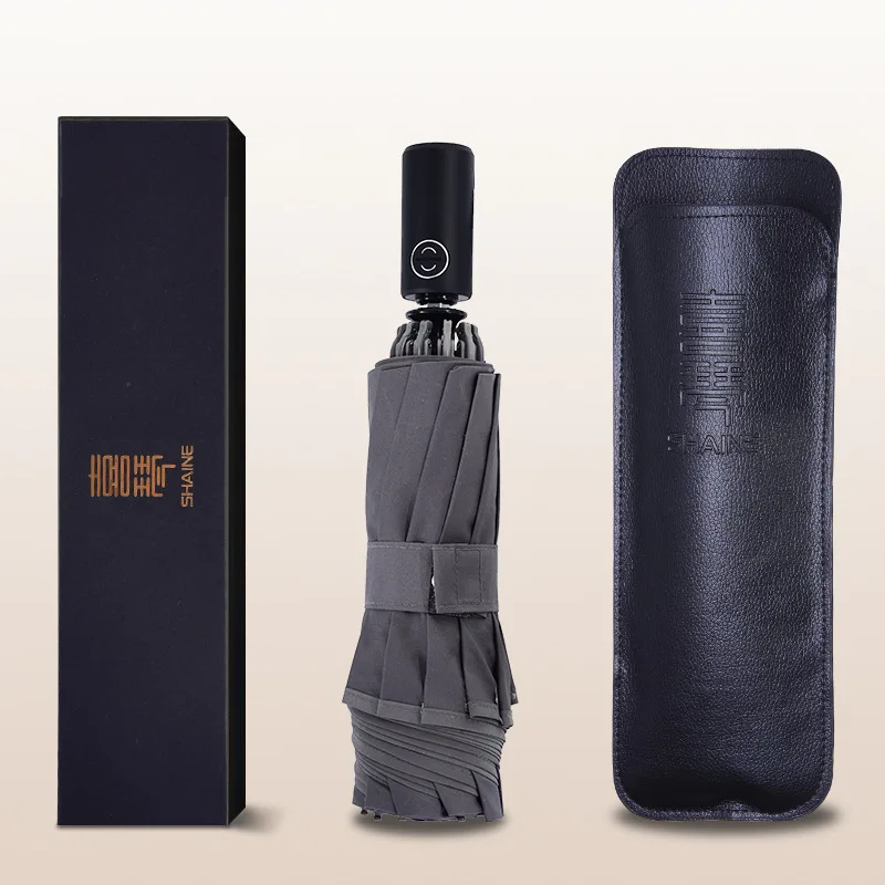 Grey(With gift box) 10 костей обратный автоматический зонт для мужчин Высокое качество Три Складной Ветрозащитный большой Мужской Зонт мужской дождь с подарочной коробкой - Цвет: Grey(With gift box)