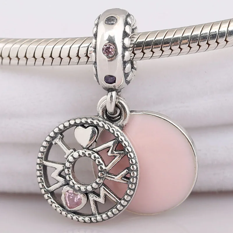 

New 925 Sterling Silver Charm Pink Enamel I Love My Mom With Crystal Pendant Bead Fit Original Bracelet Necklace DIY Jewelry