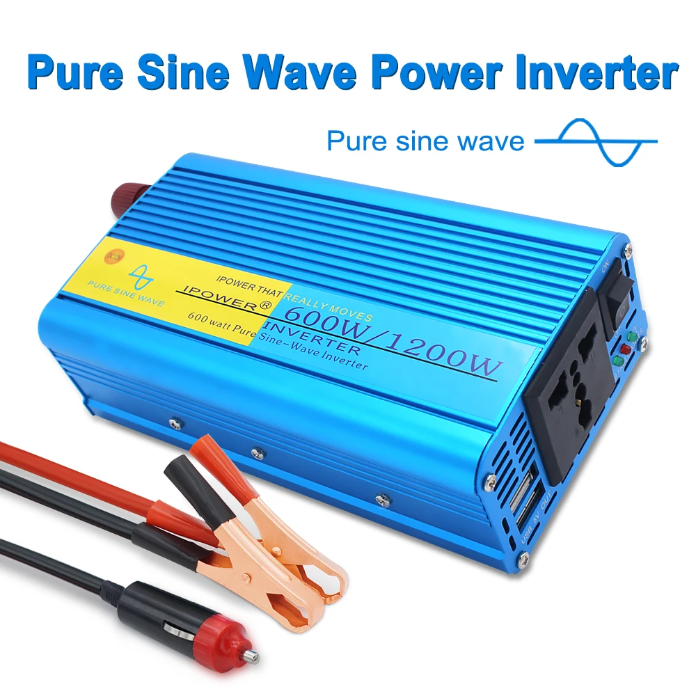 

12V to AC 220V 60Hz 50Hz 600W/1200W Peak Full Car DC Converter Power Supply Pure Sine Wave Solar Power Inverter