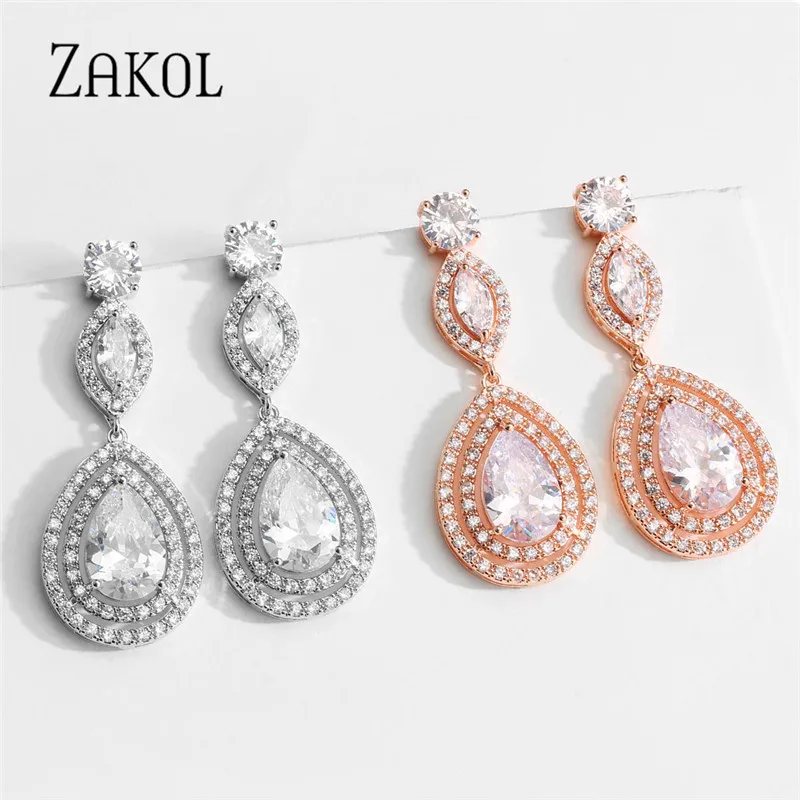 Женские серьги-подвески ZAKOL серьги в форме капли белого и розового золота с