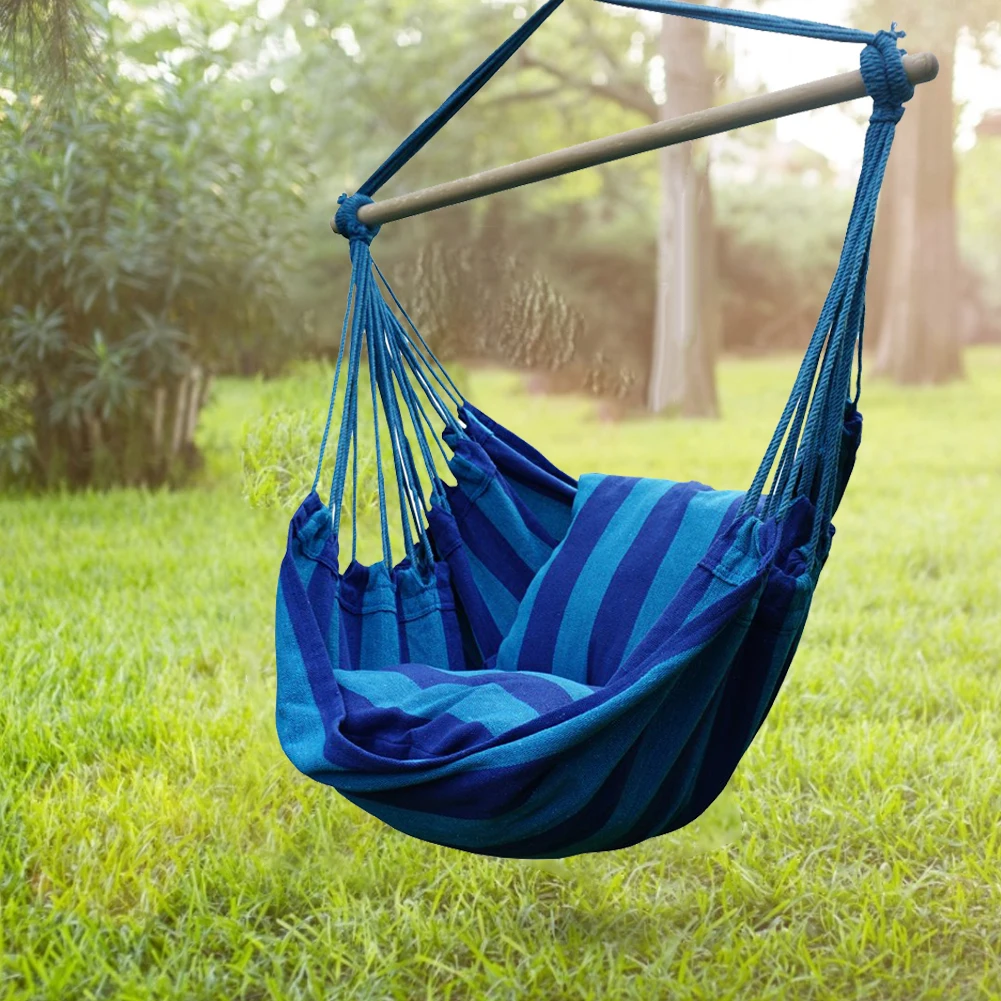 

Portable Hammock HANGing Rope Chair Swing Seat Leisure Garden Indoor Outdoor Rocking Chair Swing Hammock with 2 Pillows