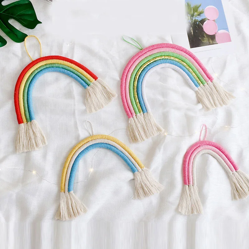 

Pendant Rainbow Decorate Beautiful Hanging Ornament Multicolor Hand Knitting Wall Decoration Adorn Christmas Holiday Party Decor